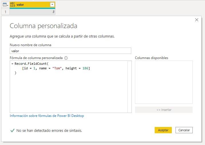 Función M Record.FieldCount