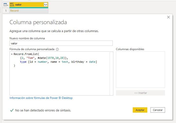 Función M Record.FromList