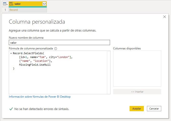 Función M Record.SelectFields