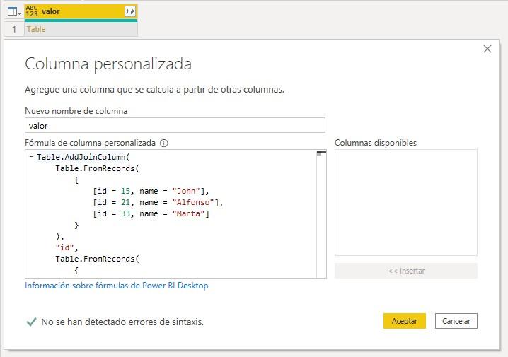 Función M Table.AddJoinColumn