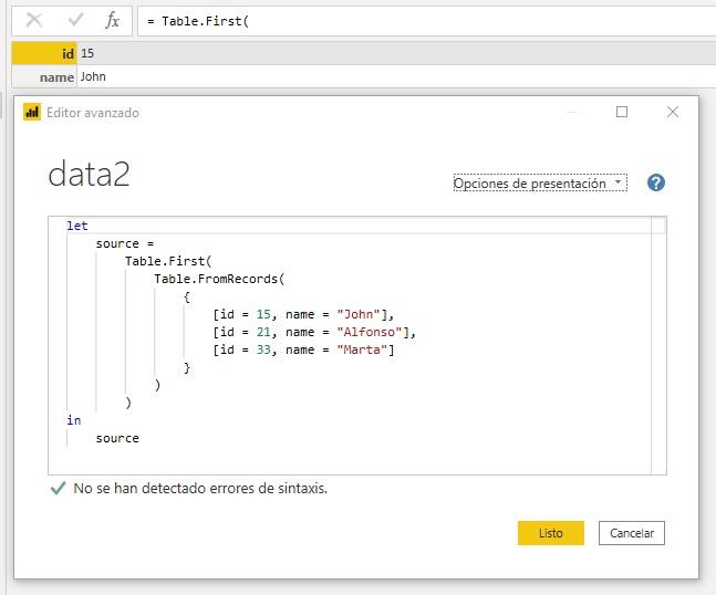 Función M Table.First