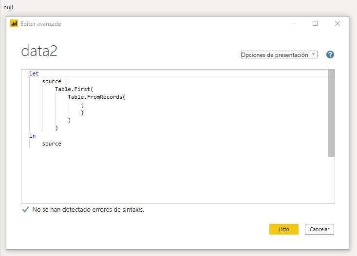Función M Table.First