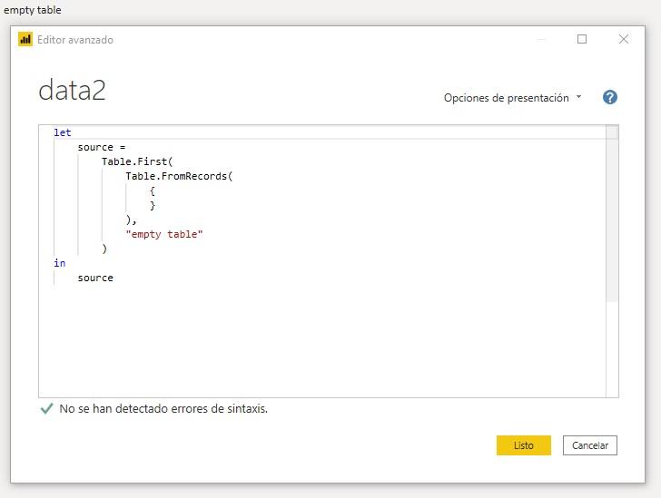Función M Table.First