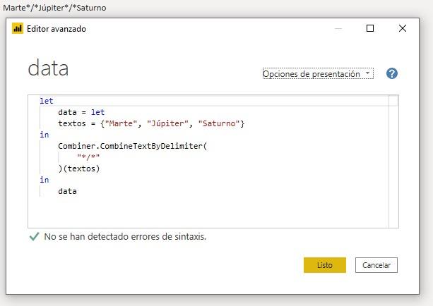Función M Combiner.CombineTextByDelimiter