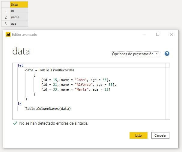 Función M Table.ColumnNames