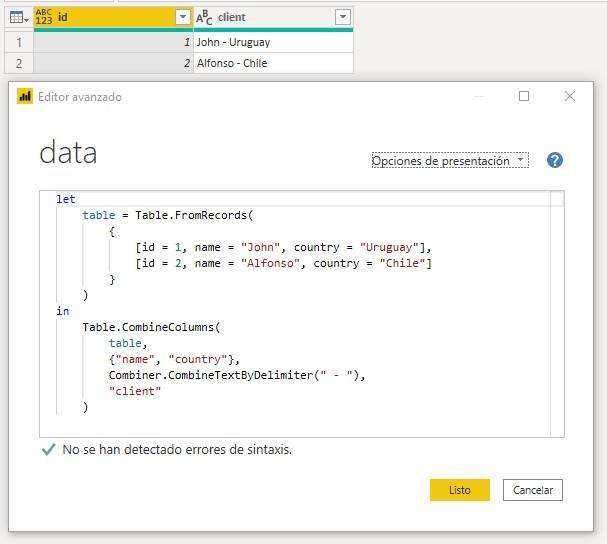 Función M Table.CombineColumns