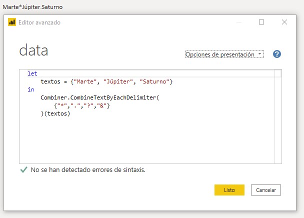 Función M Combiner.CombineTextByEachDelimiter