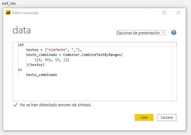 Función M Combiner.CombineTextByRanges