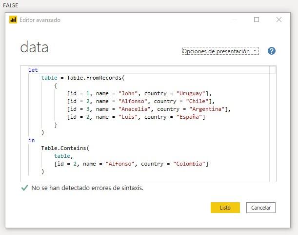 Función M Table.Contains