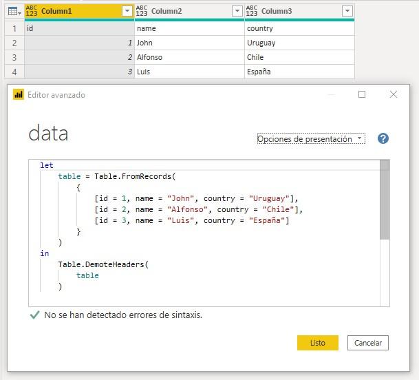 Función M Table.DemoteHeaders