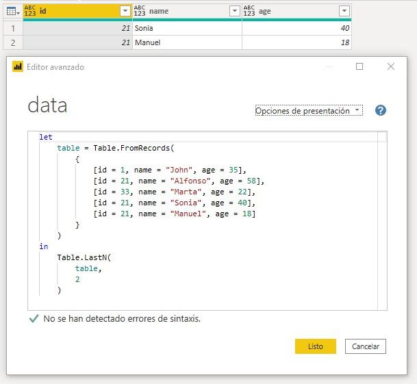 Función M Table.LastN