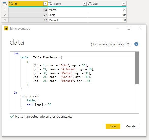 Función M Table.LastN