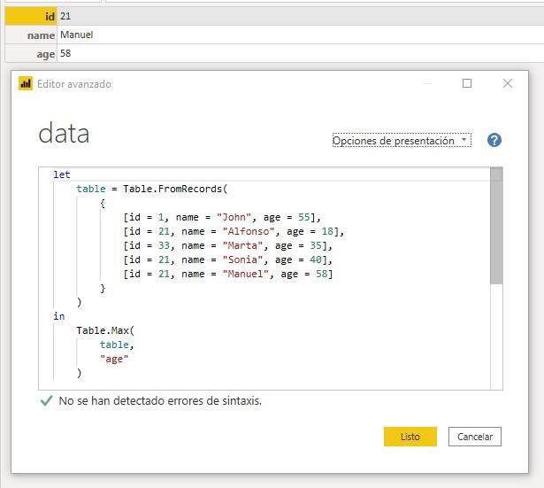 Función M Table.Max