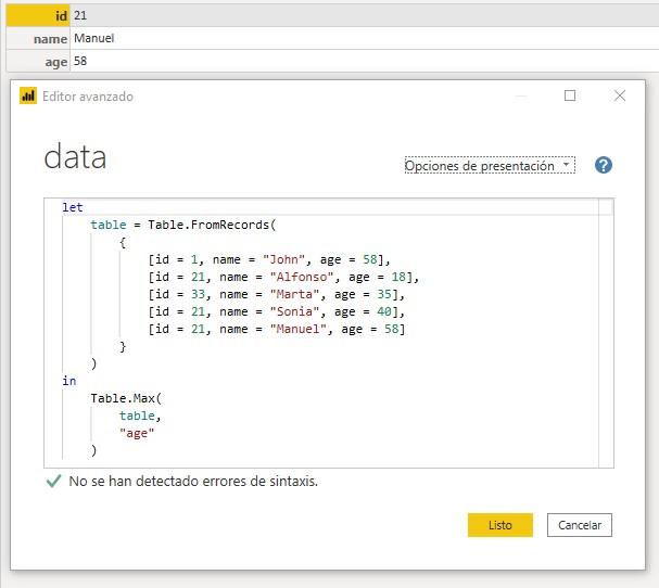 Función M Table.Max