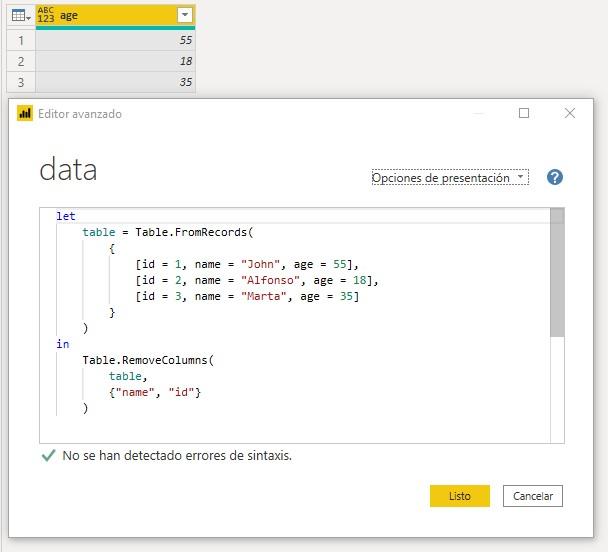 Función M Table.RemoveColumns