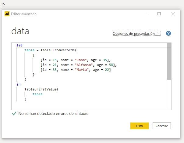 Función M Table.FirstValue