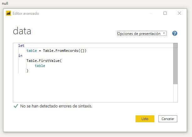 Función M Table.FirstValue