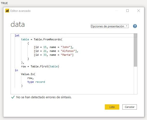 Función M Table.First