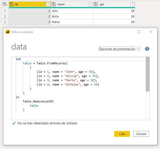 Función M Table.RemoveLastN