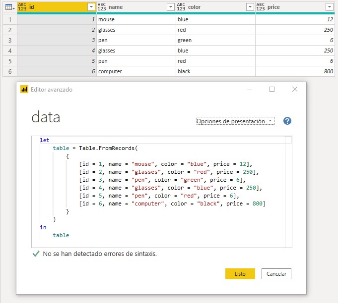 Función M Table.Sort