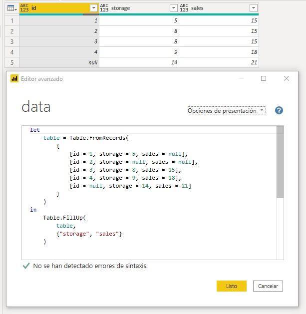 Función M Table.FillUp