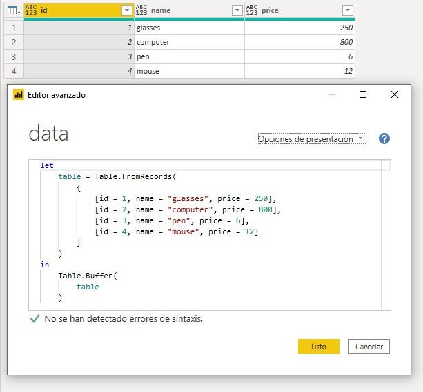 Función M Table.Buffer