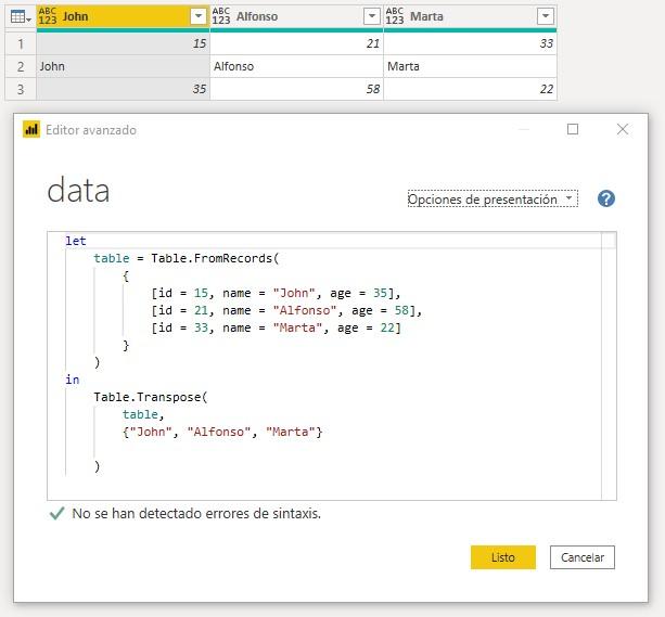 Función M Table.Transpose