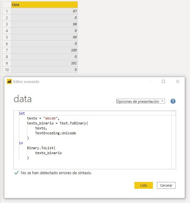 Función M TextEncoding.Unicode