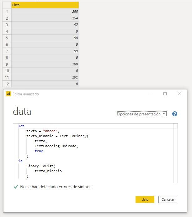 Función M TextEncoding.Unicode