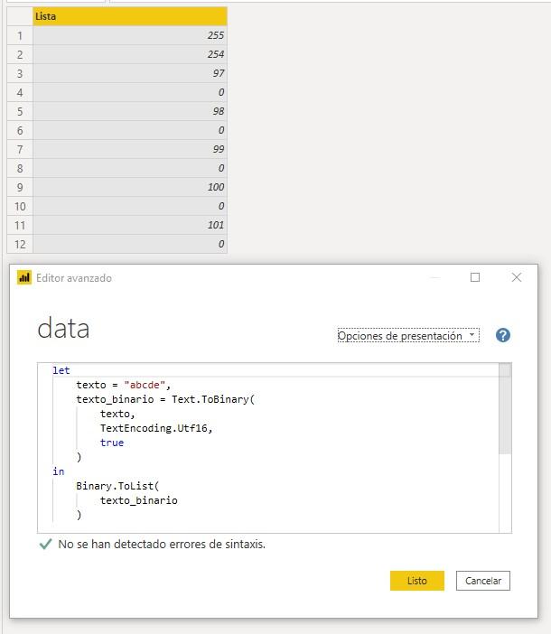 Función M TextEncoding.Utf16