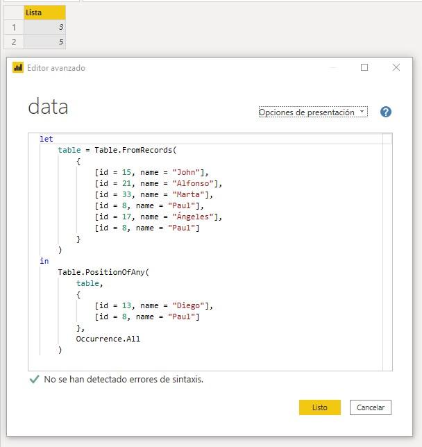 Función M Table.PositionOfAny
