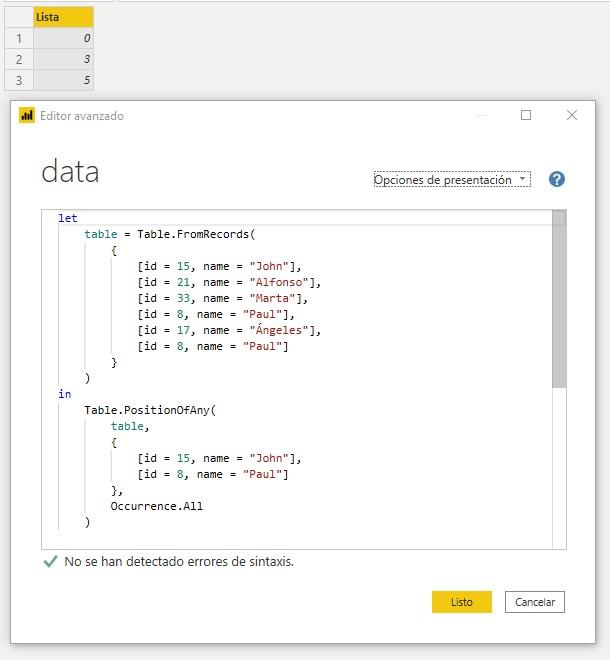 Función M Table.PositionOfAny
