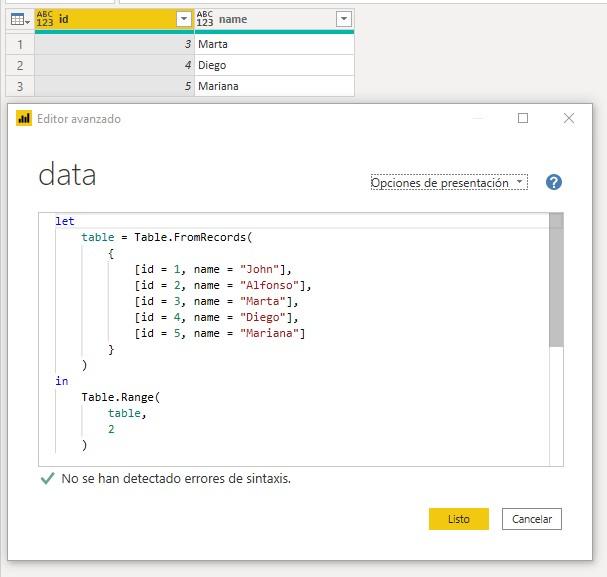 Función M Table.Range