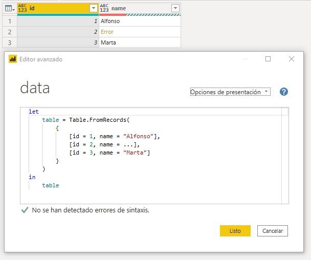 Función M Table.RemoveRowsWithErrors