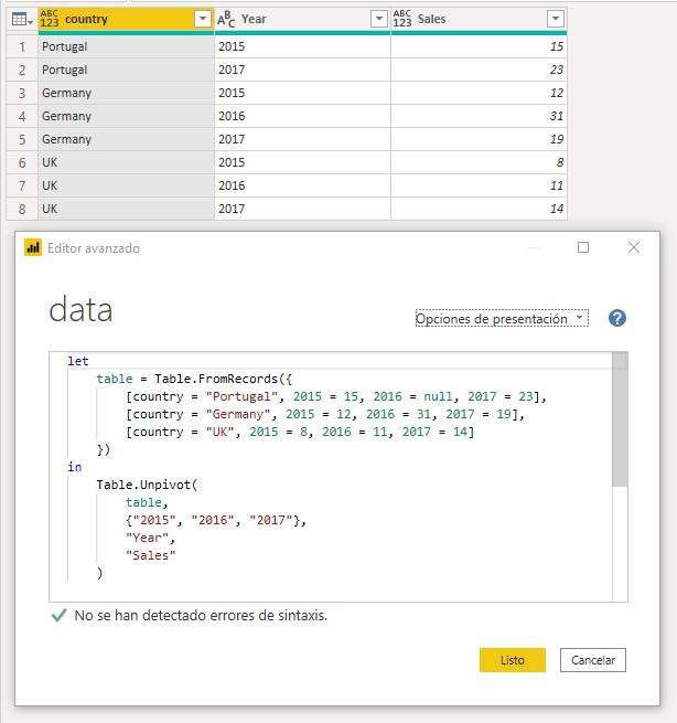 Función M Table.Unpivot