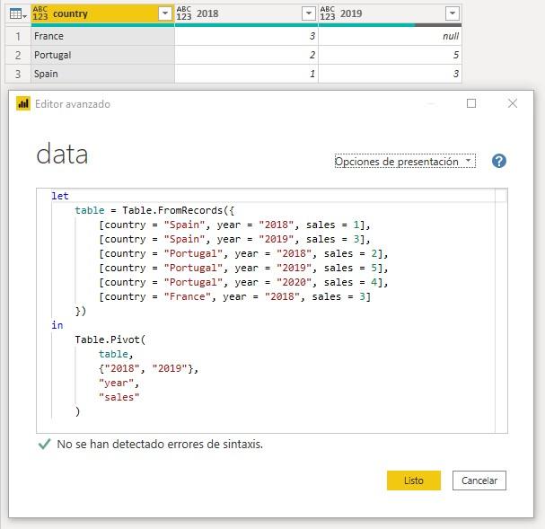 Función M Table.Pivot