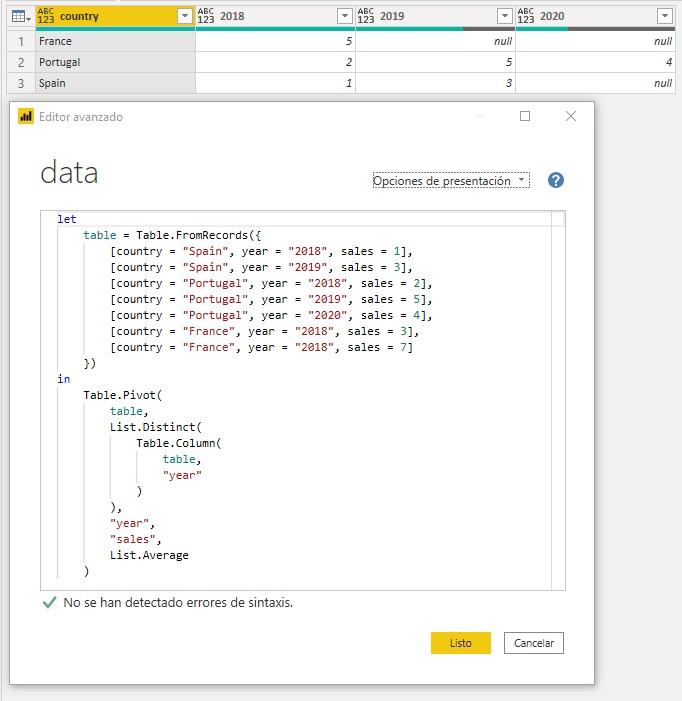 Función M Table.Pivot