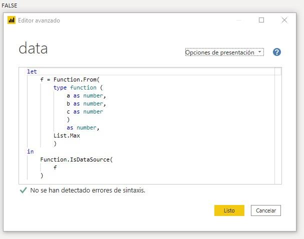 Función M Function.IsDataSource