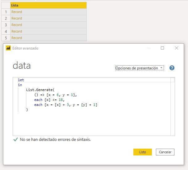 Función M List.Generate