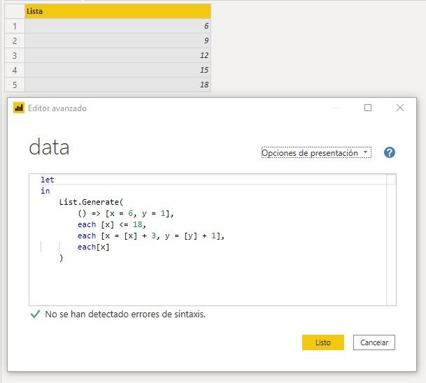 Función M List.Generate