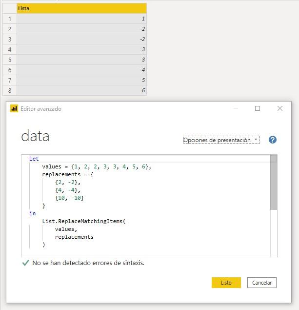 Función M List.ReplaceMatchingItems