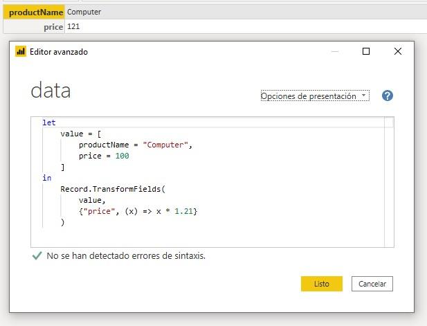 Función M Record.TransformFields