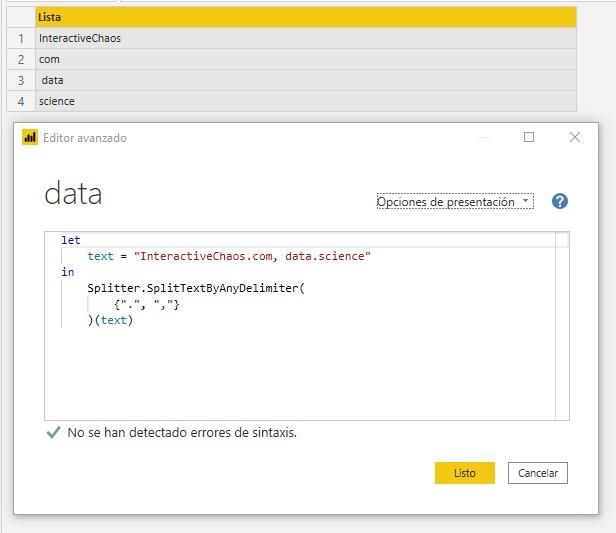 Función M Splitter.SplitTextByAnyDelimiter