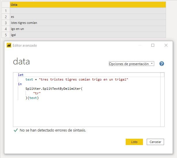 Función M Splitter.SplitTextByDelimiter