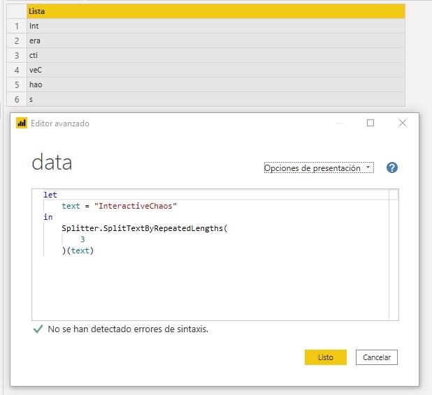 Función M Splitter.SplitTextByRepeatedLengths