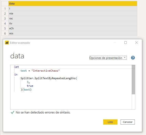 Función M Splitter.SplitTextByRepeatedLengths