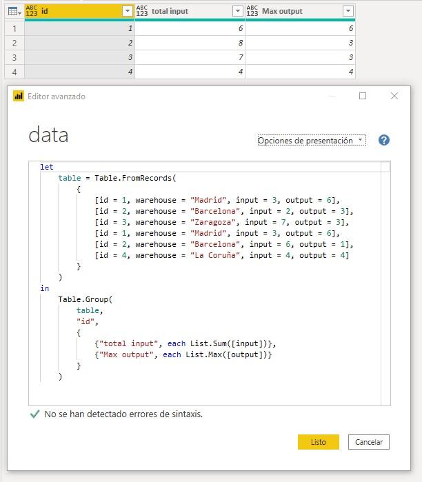 Función M Table.Group