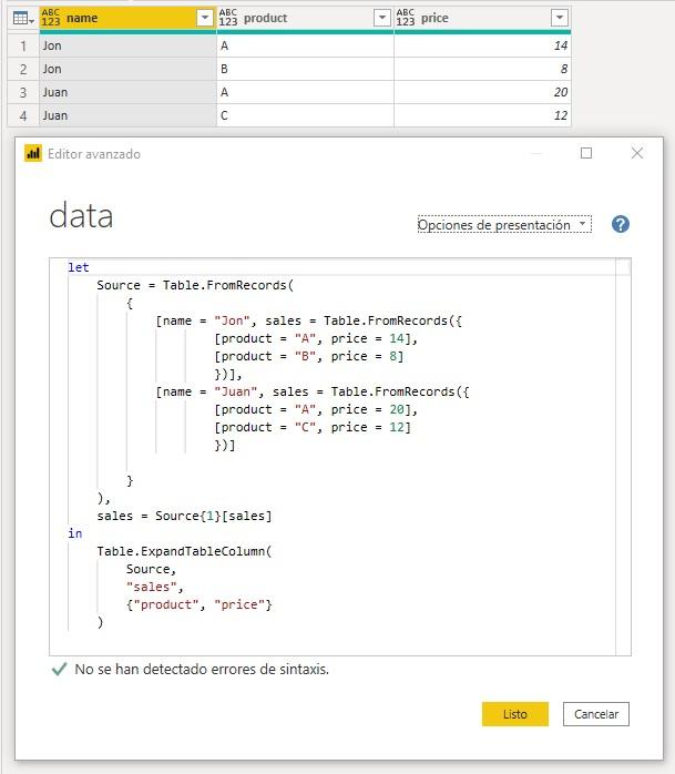 Función M Table.ExpandTableColumn