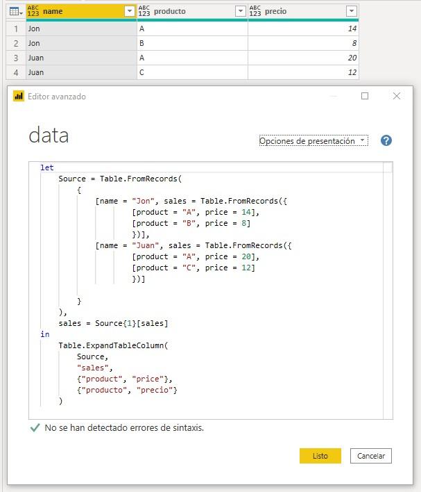 Función M Table.ExpandTableColumn