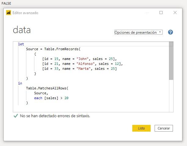 Función M Table.MatchesAllRows